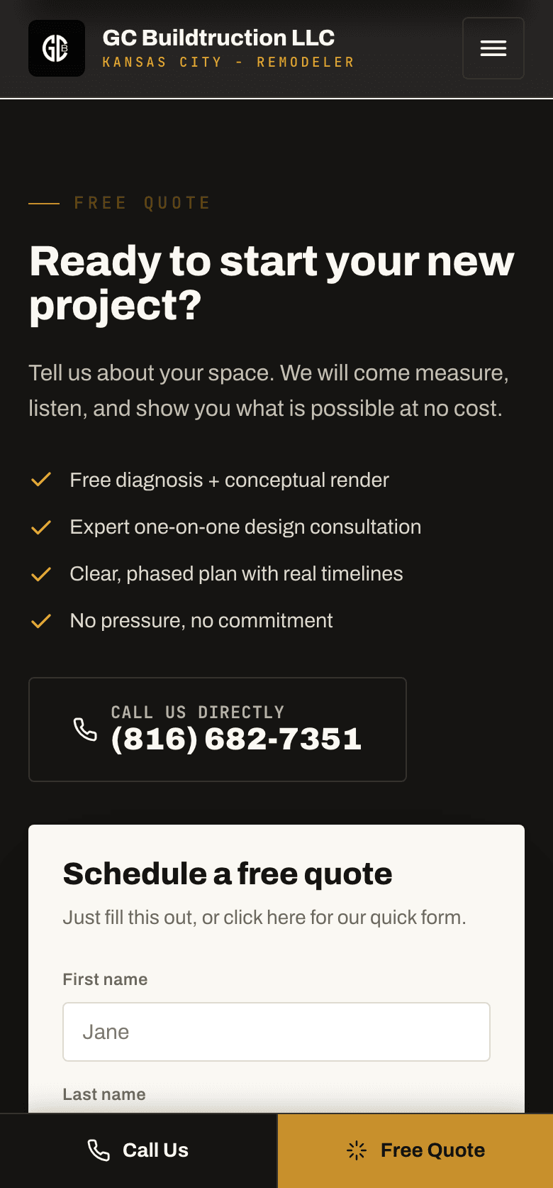 Request a quote – mobile view
