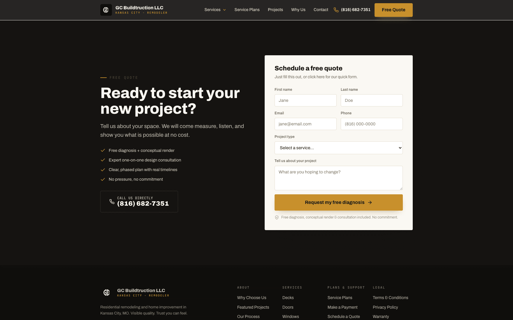 Request a quote – desktop view
